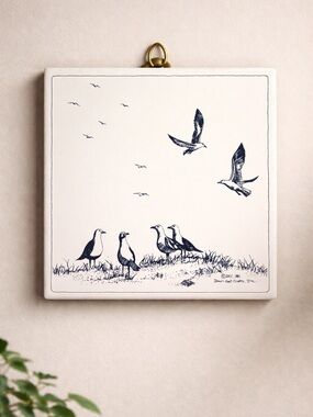 DownEast White Ceramic Seagull Wall Tile